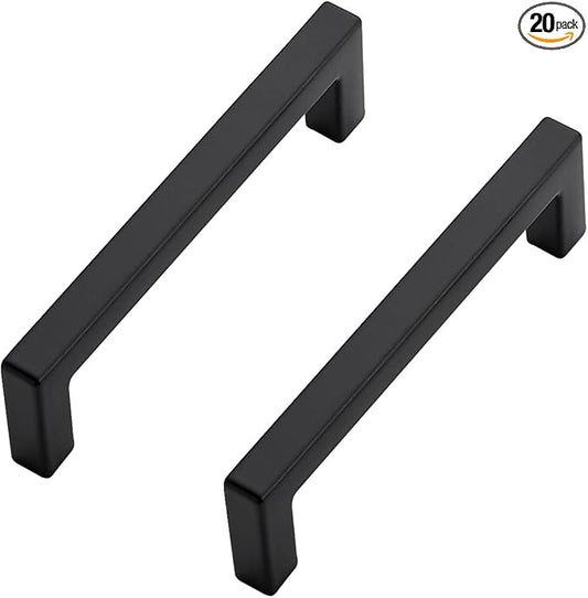 Ravinte 20 Pack Solid 3-1/2 Inch Center to Center Slim Square Bar Drawer Handles - Cabinet Hardware in Matte Black - Kitchen Handles and Pulls