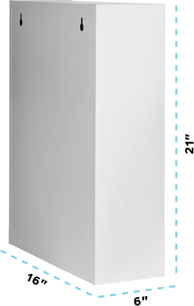AdirMed White Locking Medication Cabinet with Document Pocket, Metal Wall Mounted Medication Cabinet with Dual Lock and Dual Keys, 21" H x 16" W x 6" D