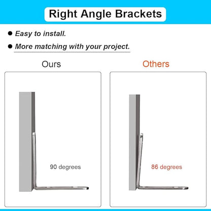 8 Pack L Bracket Corner Braces 2 Inch Stainless Steel Heavy Duty Shelf Bracket for Wood Shelves, Wall Hanging Support 90 Degree Joint Right Angle Brackets with Screws