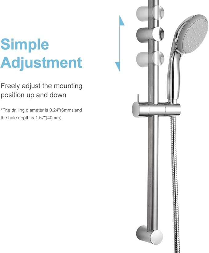 OFFO Shower Slide Bar 24 in Segmental Slide Bar Adjustable Installation Distance 18-24 in with 360° Adjustable Handheld Shower Head Holder for Bathroom, Screw Wall Mounted, Chrome Finish