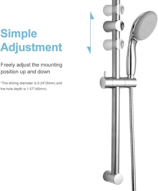 OFFO Shower Slide Bar 24 in Segmental Slide Bar Adjustable Installation Distance 18-24 in with 360° Adjustable Handheld Shower Head Holder for Bathroom, Screw Wall Mounted, Chrome Finish (Pack of 2)