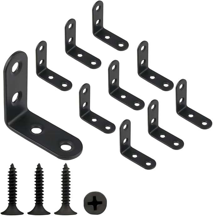 10PCS L Bracket & Corner Brace, 2 Inch Stainless Steel, Black, with 40 Screws