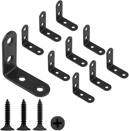 10PCS L Bracket & Corner Brace, 2 Inch Stainless Steel, Black, with 40 Screws