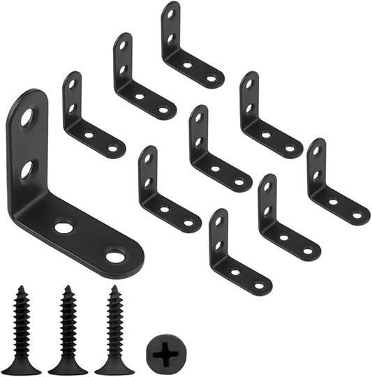 10PCS L Bracket & Corner Brace, 2 Inch Stainless Steel, Black, with 40 Screws