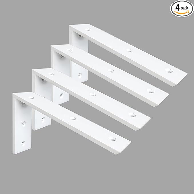 Heavy Duty Countertop Support Brackets 4 Pack - 12"x6"x2.5" White Granite/Quartz/Concrete/Laminate Shelf L Brackets