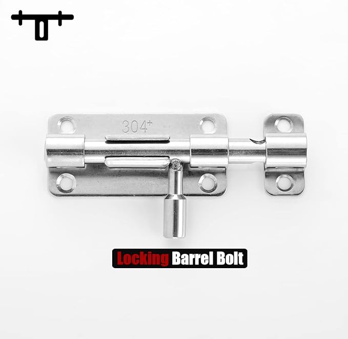 JQK Door Security Slide Latch Lock Barrel Bolt, 304 Stainless Steel Sliding Gate Latches Thickened 1.4mm with Padlock Hole, Silver, 4 Pack HBB120-P4