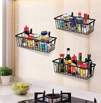 SheeChung Farmhouse Decor Metal Wire Bathroom Storage Organizer Basket Bins - for Cabinets, Shelves, Closets, Vanity Countertops, Under Sinks, Pantry, Laundry Room, Garage - Small, 2 Pack (Black)