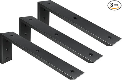 WINKER Countertop Support Bracket 3 Pack Heavy Duty 1/2" Thick Hidden L Shelf Bracket 16" x 6" x 2.5" Metal Corbels for Quartz/Granite/Wood/Concrete/Laminate Countertops, Black