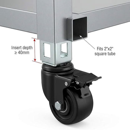QWORK 3" PU Caster Wheels for 2"x2" Boltless Shelving Racks – 4 Pack 1500 lbs Load, Heavy Duty Mobility Set for Garage, Storage, Workshop