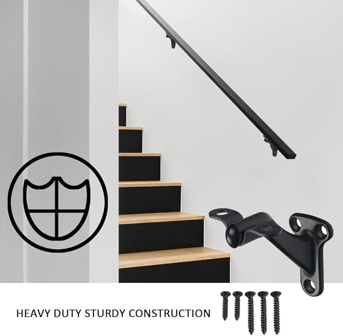 3 Pack Matte Black handrail Bracket,Handrail Stair Brackets 3" Heavy Duty Support Hardware Stairways, Home or Office Staircase Hand Rail Bracket with Screws,Easy Installation Railing Bracket