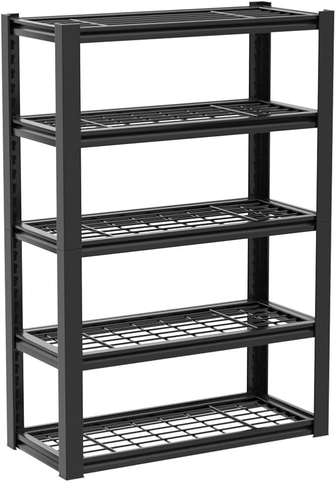 REIBII 3010LBS Garage Shelving 72" H Garage Shelving Heavy Duty Industrial Metal Shelving 5 Tier Adjustable Shelves for Storage for Kitchen Pantry Warehouse Basement 72" H x 35.5" W x 16" D, Black