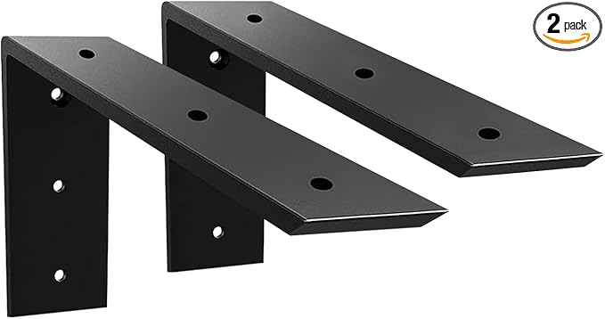 WINKER Countertop Support Bracket 2 Pack Heavy Duty 3/8" Thick Hidden L Shelf Bracket 6" x 6" x 2.5" Metal Corbels for Quartz/Granite/Wood/Concrete/Laminate Countertops, Black