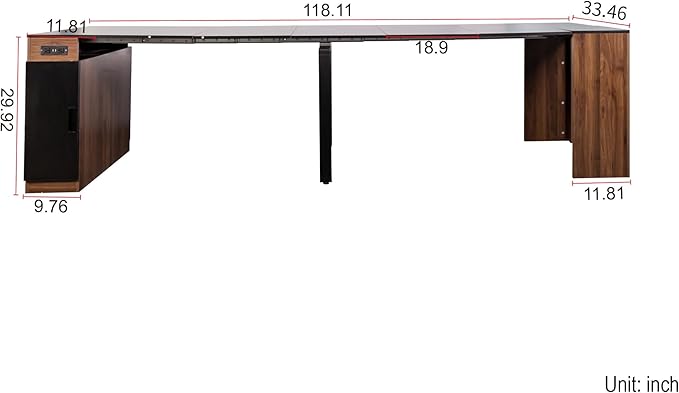 Extendable Dining Table, Transformer Console Table with Storage & Charging Ports, Folding Dining Table for 10-12 People, Space Saving Modern Furniture, Black