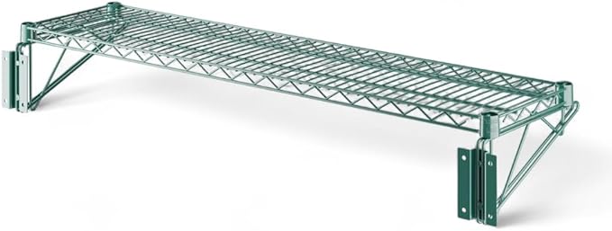 14" x 48" Green Wall-Mounted Wire Shelf with Epoxy Coating, Heavy-Duty Steel Storage Rack, NSF Certified, Easy Installation, Open Wire Design for Kitchen, Garage, or Utility Storage