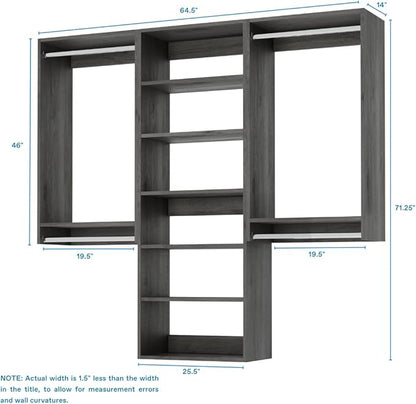 Modular Closets Vista Collection Closet Organizer System - 3 Piece Wall Mounted Kit with Hanging Rods & Shelves, Grey, Fits Closets 66” or wider