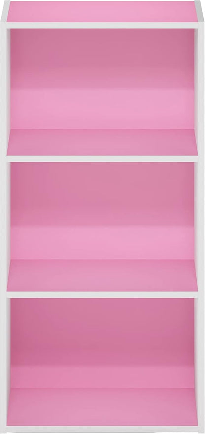 Furinno Luder 3-Tier Open Shelf Bookcase, Pink/White