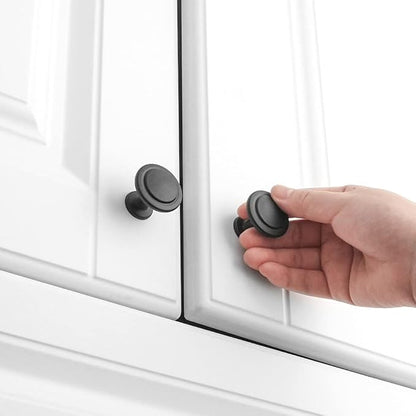 KOOFIZO Round Cabinet Knobs Matte Black Cabinet Pulls, Dia. 1-1/4 Inch, 30 Pack Black Drawer Knobs for Kitchen Cabinets 1960 Drawers Dresser Cupboard Bedroom Bathroom