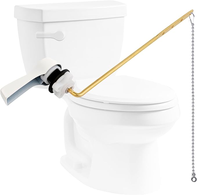 Hibbent Universal Front Mount Metal Toilet Handle Replacement Kit, Brass Toilet Tank Flush Lever with Stainless Steel Adjustable Flapper Chains for Most Toilets, White