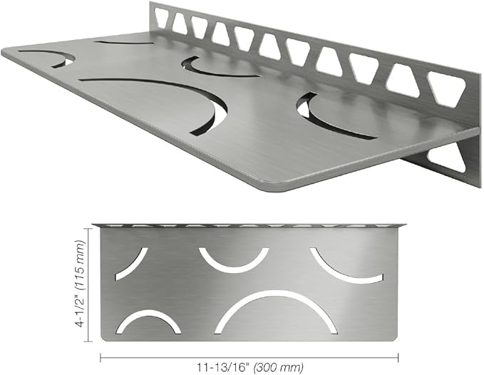 Schluter Rectangular Shelf for Tiled Walls - 4mm Thick, Curve Design, Stainless Steel Material, Brushed Stainless Steel Finish - SWS1D6EB