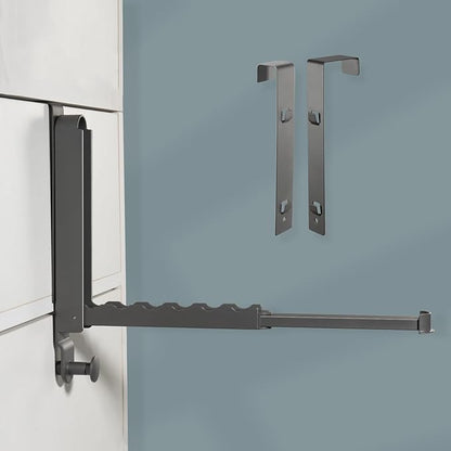 Over The Door Drying Rack for Clothes - 2 Brackets for Different Door Thickness - All Metal Fold Away Clothes Rails (Space Grey)
