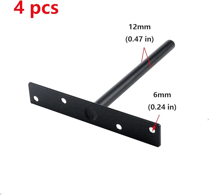 Antrader 4PCS Black Floating Shelf Brackets Blind Hidden Bracket Shelf Support Steel Wall DIY Heavy Duty Screws and Wall Plugs Included, Rod Length 6.1″
