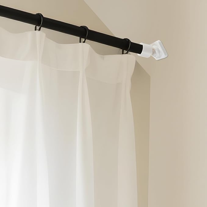 Shower Rod Holders for Wall - Angled 25mm Bracket & Rotation Knob Set, Includes Screws & Plugs for Sloped Ceiling (2, White)