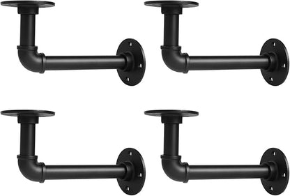 Storystore Industrial Pipe Shelf Brackets, 4 Pack Iron L-Shaped Shelving Brackets for 7-14 inches Board, Heavy Duty Metal Shelving Bracket - Black DIY Pipe Shelves (6.5 x 3.5 Inch)