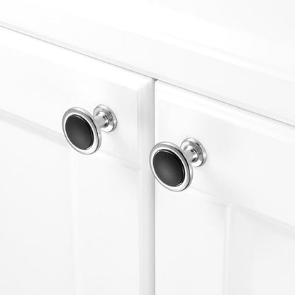 KOOFIZO 10 Pack Black and Chrome Kitchen Cabinet Knobs Matte Black and Chrome Drawer Knobs 1960 Round Single Hole Cabinet Pulls for Cabinets Drawers Dresser Cupboard Bedroom Bathroom