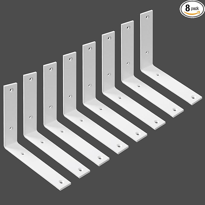 Shelf Brackets 6 Inch Wall L Brackets 8PCS Heavy Duty for Shelves Metal White Rustic Industrial Brackets for DIY Opening Shelves Project Hardware Included