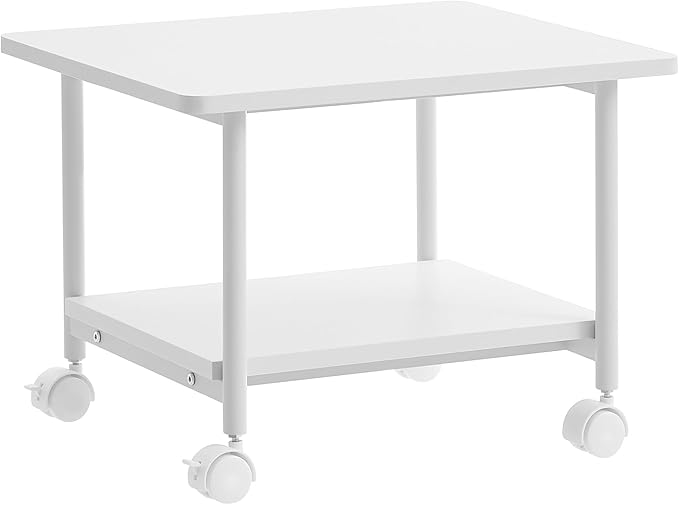 VASAGLE Printer Stand with Locking Wheels, 2-Tier Shelf, Industrial Under Desk Heavy-Duty Mobile Cart for Home Office, White UOPS002W01