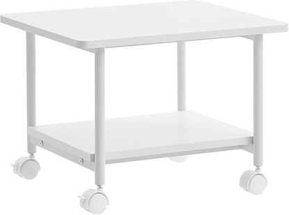 VASAGLE Printer Stand with Locking Wheels, 2-Tier Shelf, Industrial Under Desk Heavy-Duty Mobile Cart for Home Office, White UOPS002W01
