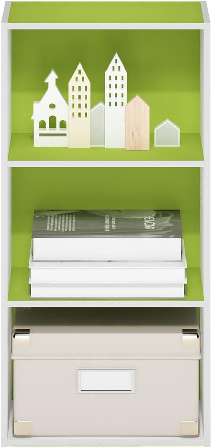 Furinno Luder 3-Tier Open Shelf Bookcase, Green/White