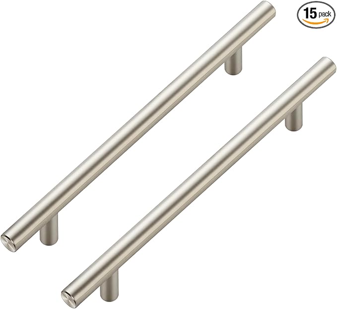 JOY DECOR 15 Pack Cabinet Handles, Brushed Nickel Cabinet Pulls, 6-1/4 in Hole Center Kitchen Cabinet Handles, Stainless Steel T Bar Handles for Dresser Drawers