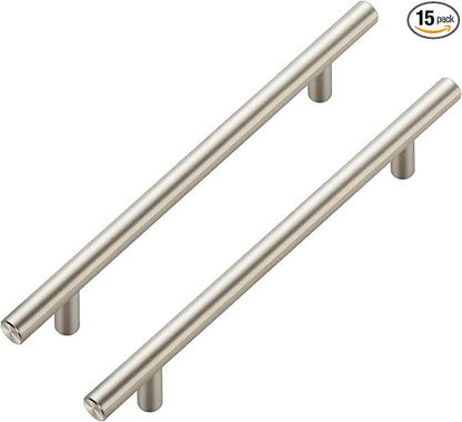 JOY DECOR 15 Pack Cabinet Handles, Brushed Nickel Cabinet Pulls, 6-1/4 in Hole Center Kitchen Cabinet Handles, Stainless Steel T Bar Handles for Dresser Drawers