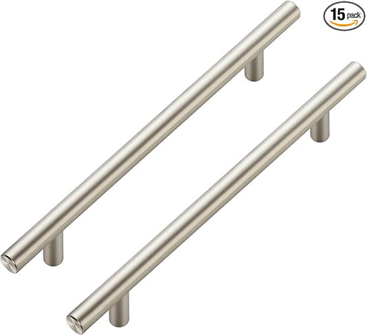 JOY DECOR 15 Pack Cabinet Handles, Brushed Nickel Cabinet Pulls, 6-1/4 in Hole Center Kitchen Cabinet Handles, Stainless Steel T Bar Handles for Dresser Drawers