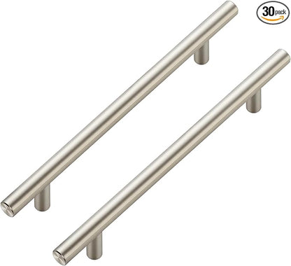 JOY DECOR 30 Pack Cabinet Handles, Brushed Nickel Cabinet Pulls, 6-1/4 in Hole Center Kitchen Cabinet Handles, Stainless Steel T Bar Handles for Dresser Drawers