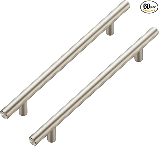 JOY DECOR 60 Pack Cabinet Handles, Brushed Nickel Cabinet Pulls, 6-1/4 in Hole Center Kitchen Cabinet Handles, Stainless Steel T Bar Handles for Dresser Drawers