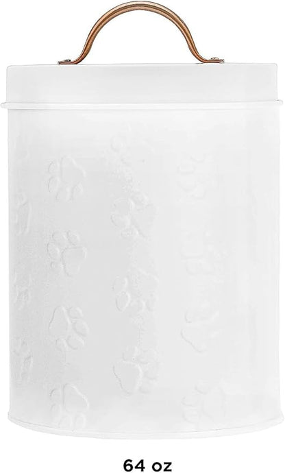 Amici Pet Puppy Paws White Metal Food Canister, Small, 64oz