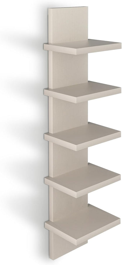 5 Tier Wall Shelves Mourning Gray, Vertical Column Shelf Floating Storage Home Decor Organizer Tall Tower Design Utility Shelving Bedroom Living Room