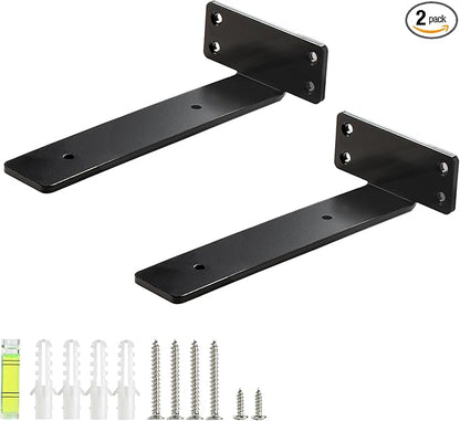 HEART ART Floating Shelf Bracket 6 Inch,2 Pack Heavy Duty Shelf Brackets,L Brackets for Shelves Black,6”L x 1.3”H x1.3”W