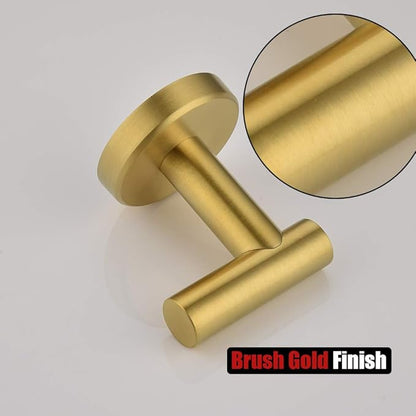 JQK Bathroom Towel Hook Brushed Gold, Brass Coat Robe Clothes Hook for Bathroom Kitchen Garage Wall Mounted (Pack of 4), SUS 304 Stainless Steel 0.8mm, TH100-BG-P4