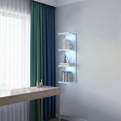 4 Tier RGB Wall Shelf-Gaming Shelf with Remote Control, Lack Shelves with Light for Bedroom | Easy to Install Cosmetic & Display Modern Shelf, White