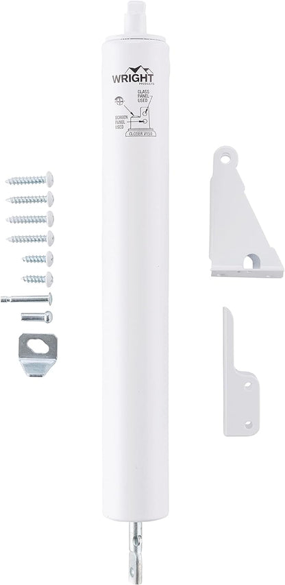 Wright Products Heavy-Duty Pneumatic Storm Door Closer – Durable, Adjustable, Quiet-Closing with Hold-Open Feature (Transitional, White)
