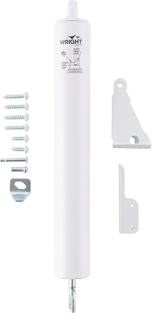 Wright Products Heavy-Duty Pneumatic Storm Door Closer – Durable, Adjustable, Quiet-Closing with Hold-Open Feature (Transitional, White)
