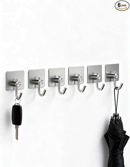 Self Adhesive Towel Hooks, Waterproof Rustproof Stainless Steel Sticky Wall Hooks, No Damage for Bathroom Kitchen Shower Robe Coat Hanging, Silver