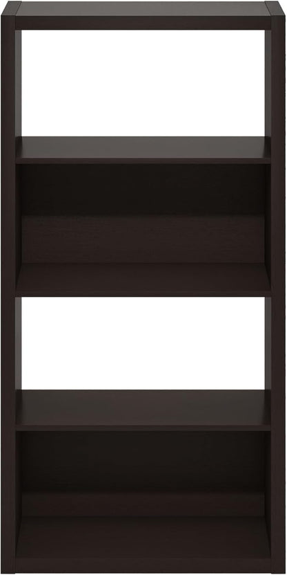Furinno Viola Book Shelf, 4-Tier Bookshelf, Extra Thick Frame Bookcase with Open Shelf, Open Back Design, 11.3" x 23.2" x 45.4", for Living Room, Bedroom, Home Office, Black Dark Oak
