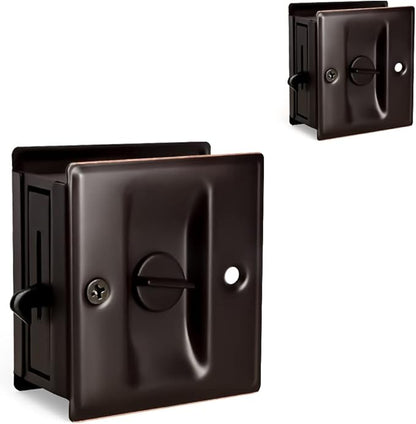HOMOTEK 2 Pack Privacy Pocket Door Lock Hardware with Pull - Replace Old Or Damaged Sliding Door Locks Quickly and Easily, 2-3/4”x2-1/2”, for 1-3/8” Thickness Door, Oil Rubbed Bronze