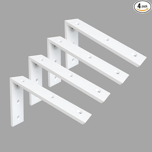 Countertop Support Bracket 4 Pack - 10 Inch Heavy Duty 3/8" Thick White Granite L Bracket 10"x6"x2.5" - Shelf Mantel Corbels for Quartz/Wood/Concrete/Laminate