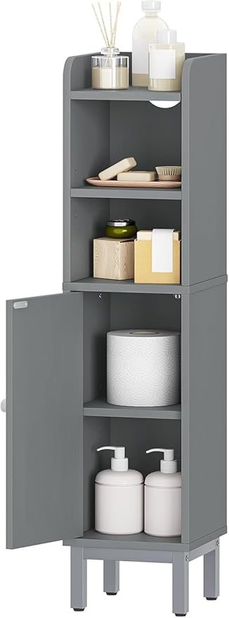 Bathroom Storage Cabinet, Small Corner Floor Cabinet with Door and Shelves, Narrow Toilet Paper Holder, Bathroom Organizer with Adjustable Shelf, for Small Spaces, Gray BC08221GR