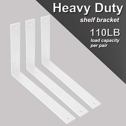Shelf Brackets 12 Inch L Brackets for Shelves Heavy Duty White Wall Brackets for Shelves 5mm Thick Metal Bracket Support for Shelf with Screws